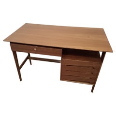 Desk by Palutari Edmondo for Dassi Mobili Moderni Writing Table Teak Oak Brass