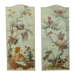 Pair of 19th C Oil on Canvas Panels, Chinoiserie Decorated