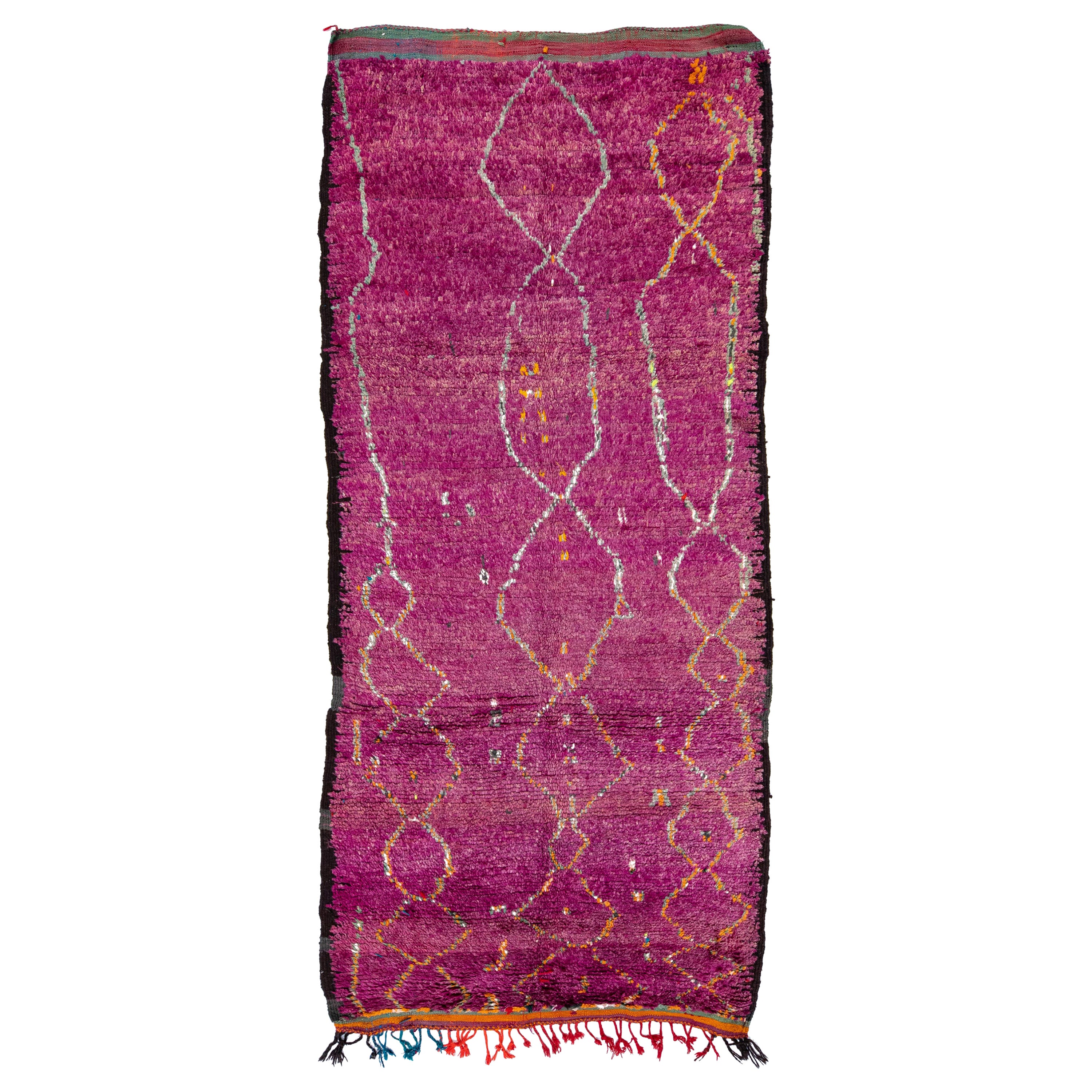 Purple Vintage Moroccan Handmade Tribal Wool Rug For Sale
