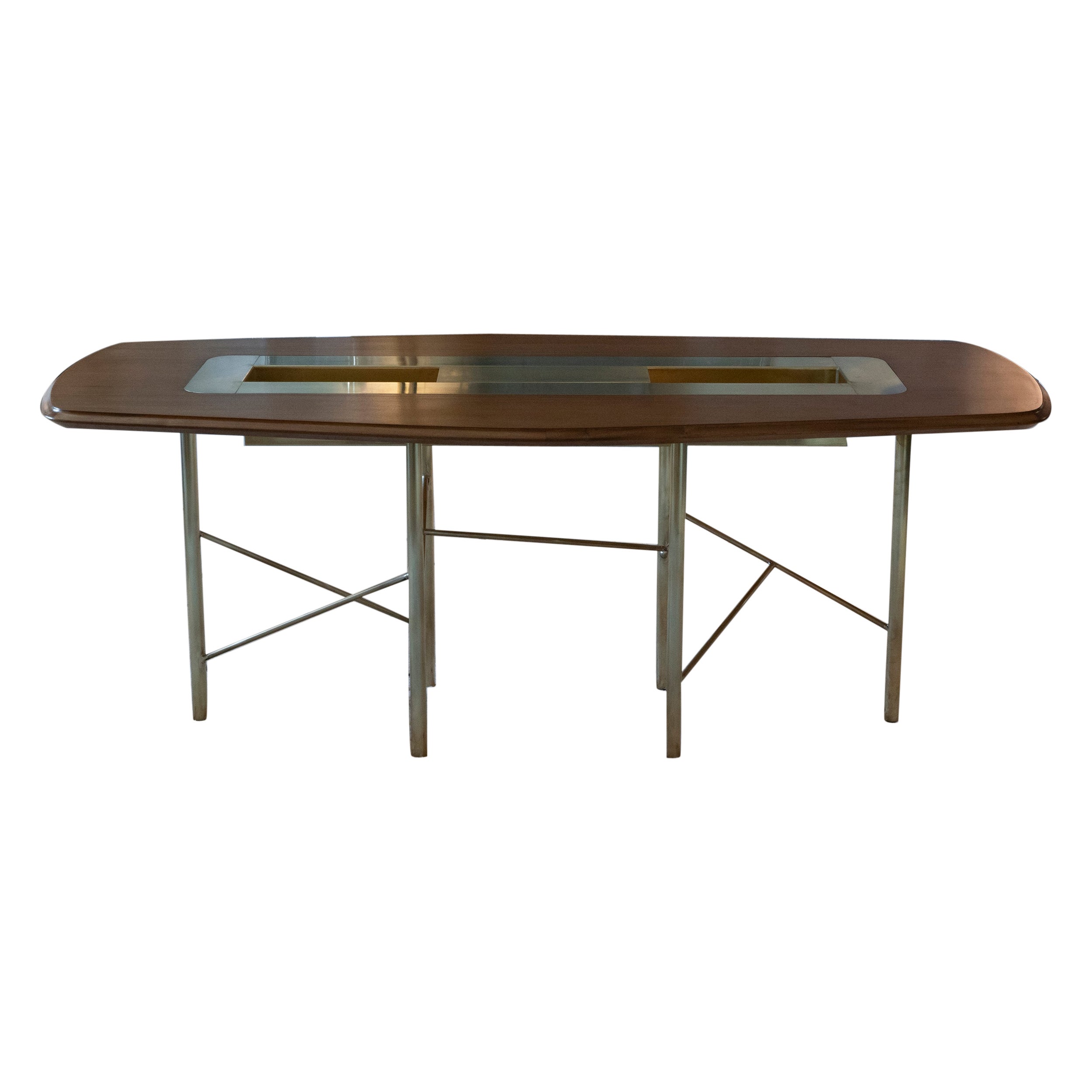 Flair Edition Center Table 1950's Wood Top and Natural Brass Structure For Sale