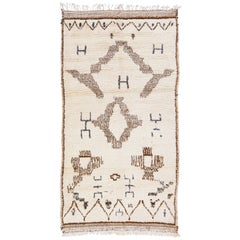 Vintage Moroccan Handmade Tribal Beige Wool Rug