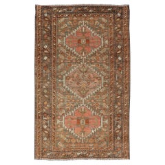 Antique Persian Hamedan in Rustic Earthy Tones With Tribal Medallions