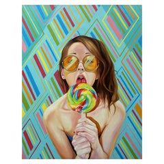 Michelle Tanguay Girl with Lollipop Acrylic Painting Stretched Canvas Unframed