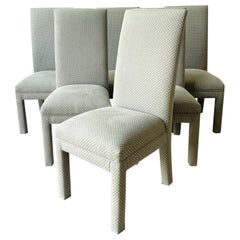 Postmodern Green Fabric Parsons Dining Chairs, Set of 6
