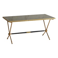 Brass Frame Coffee Table with Black Glass Top in the Style of Maison Jansen