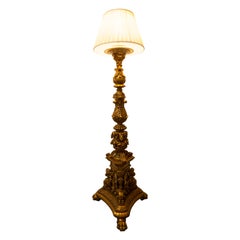 Monumentale französische vergoldete Stehlampe aus dem 19. Jahrhundert, gut geschnitzt