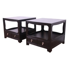Michael Taylor for Baker Furniture Black Lacquered Nightstands, Newly Refinished
