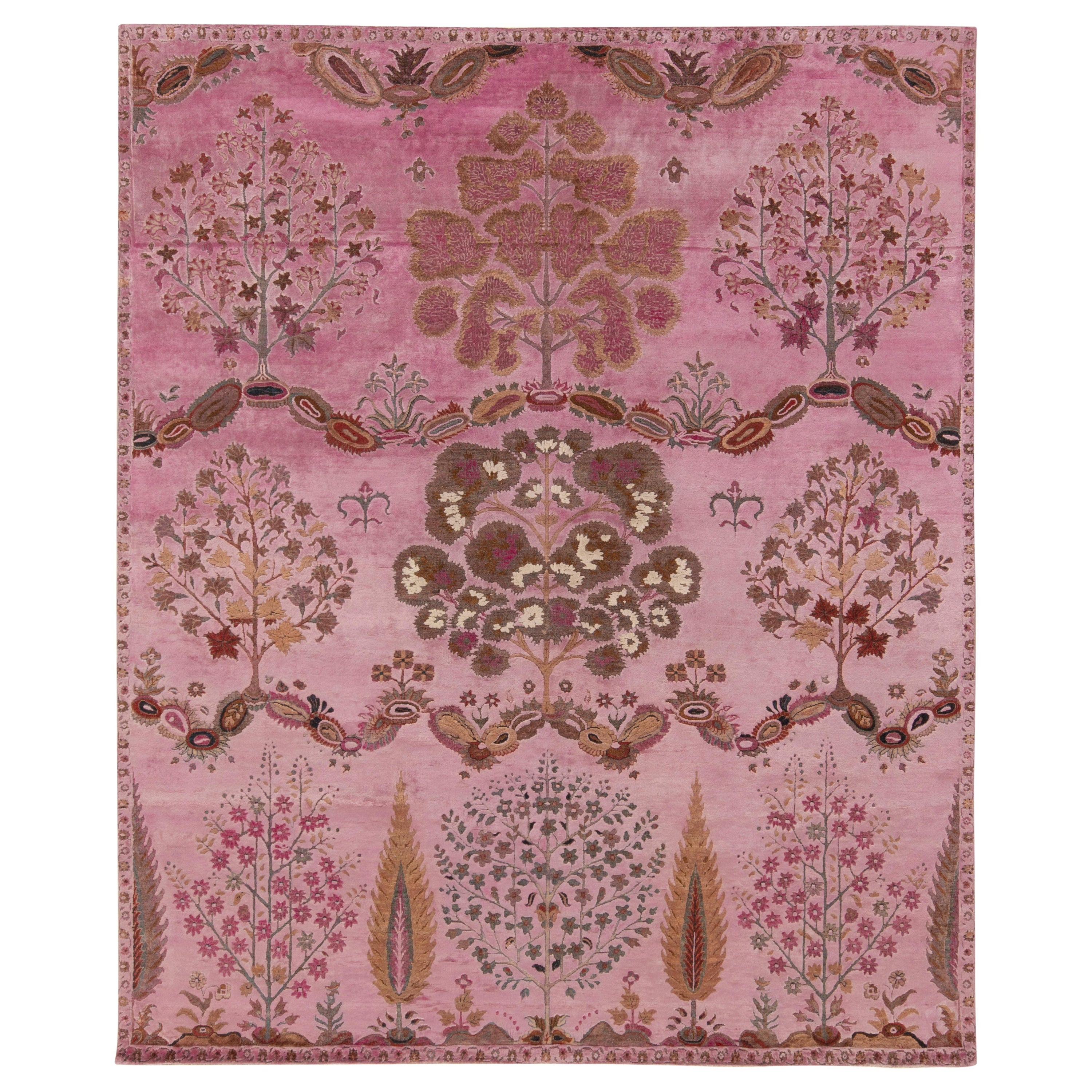 Rug & Kilim’s Classic Style Rug in Pink & Beige-Brown Floral Pattern For Sale