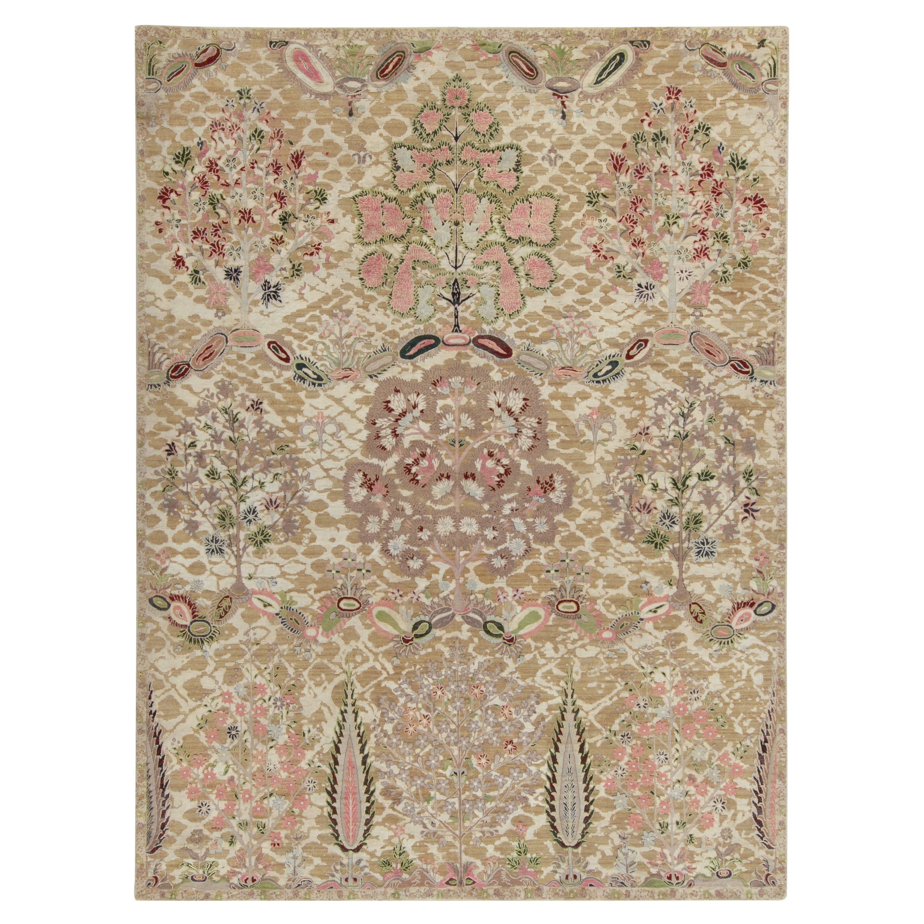 Rug and Kilim’s Classic Style Rug in Green, Pink and Beige-Brown Floral ...