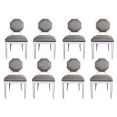 Contemporary Modern Set of 8 Gray & White Dining Chairs with Octagon Back
