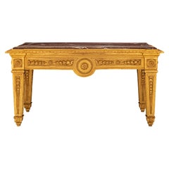 French 19th Century Louis XVI St. Giltwood and Campan Rubané Marble Center Table