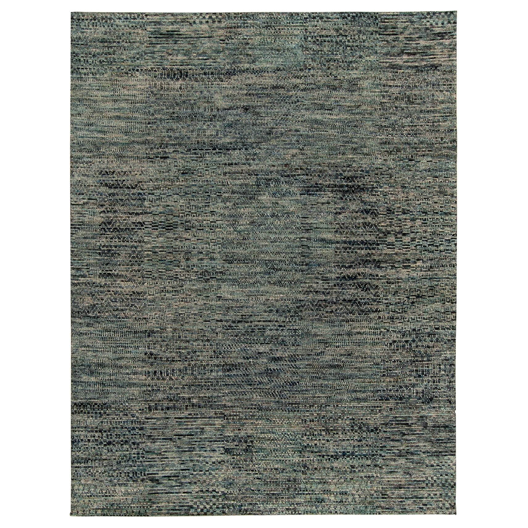 Moderner Teppich von Teppich & Kilims mit blauen, schwarzen und weißen geometrischen Striae-Mustern