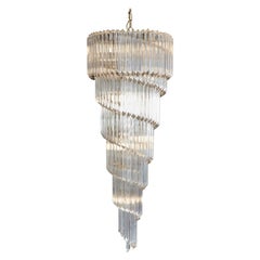 Vintage Crystal Spiral Chandelier in the Style of Venini, Italy, 1970s