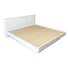 Postmodern White Lacquer Laminate King Platform Bed With Headboard