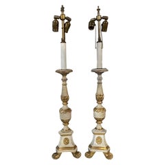 Pair of 19th Century Italian Carved and Parcel Gilt Alter Stick Lamps
