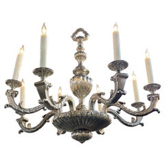 Antique 19th Century English Silvered Bronze Chandelier with 8 Lights