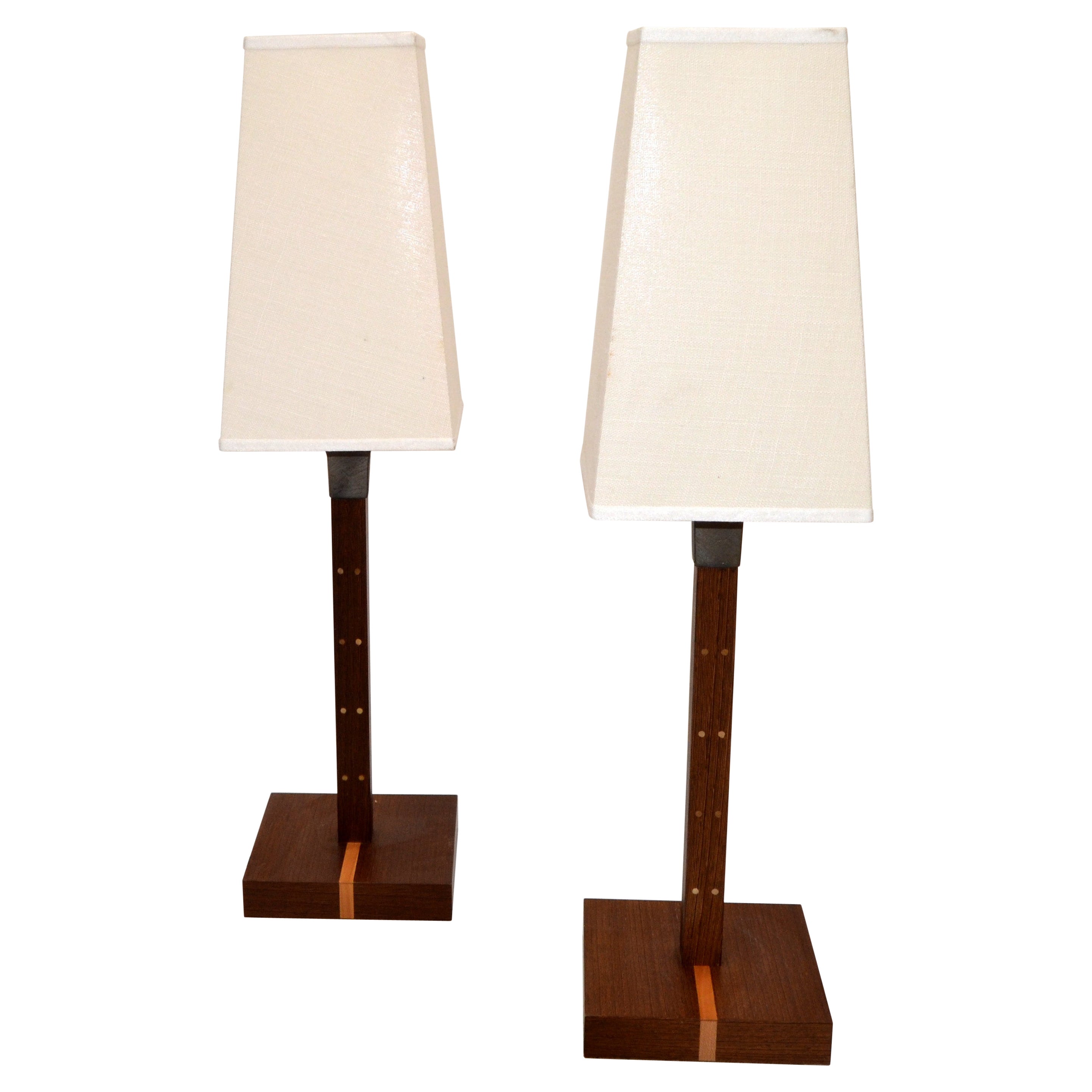 Pair, Ida Table Lamp Wenge Wood & Bronze Signed Romeo Sozzi for Promemoria Italy