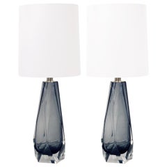 Elegant Pair of Faceted Smoke Glass Table Lamps, Made-to-Order