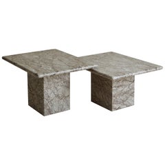 Pair of Square Marble Nesting Coffee Tables, France 20th Century