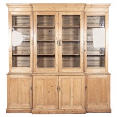 Large English Pine Glazed Breakfront Bookcase