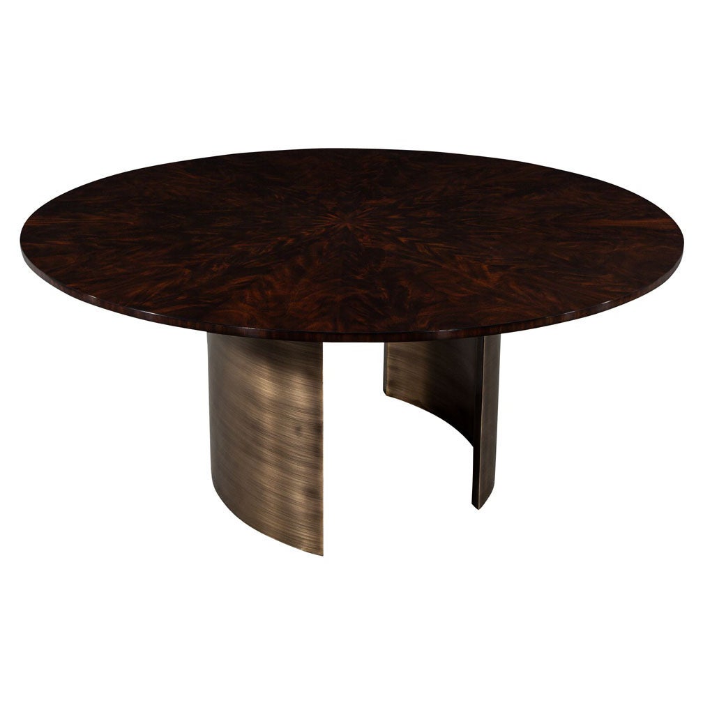 Custom Round Sunburst Mahogany Dining Table by Carrocel For Sale