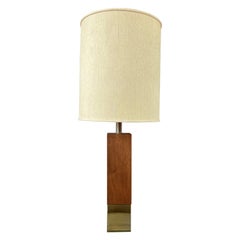 Retro Monumental Rectangular Walnut and Brass Table Lamp by Laurel Lamp Co. 