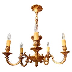 Antique French Late Belle Epoch Solid Gilt Bronze Five Arm Chandelier