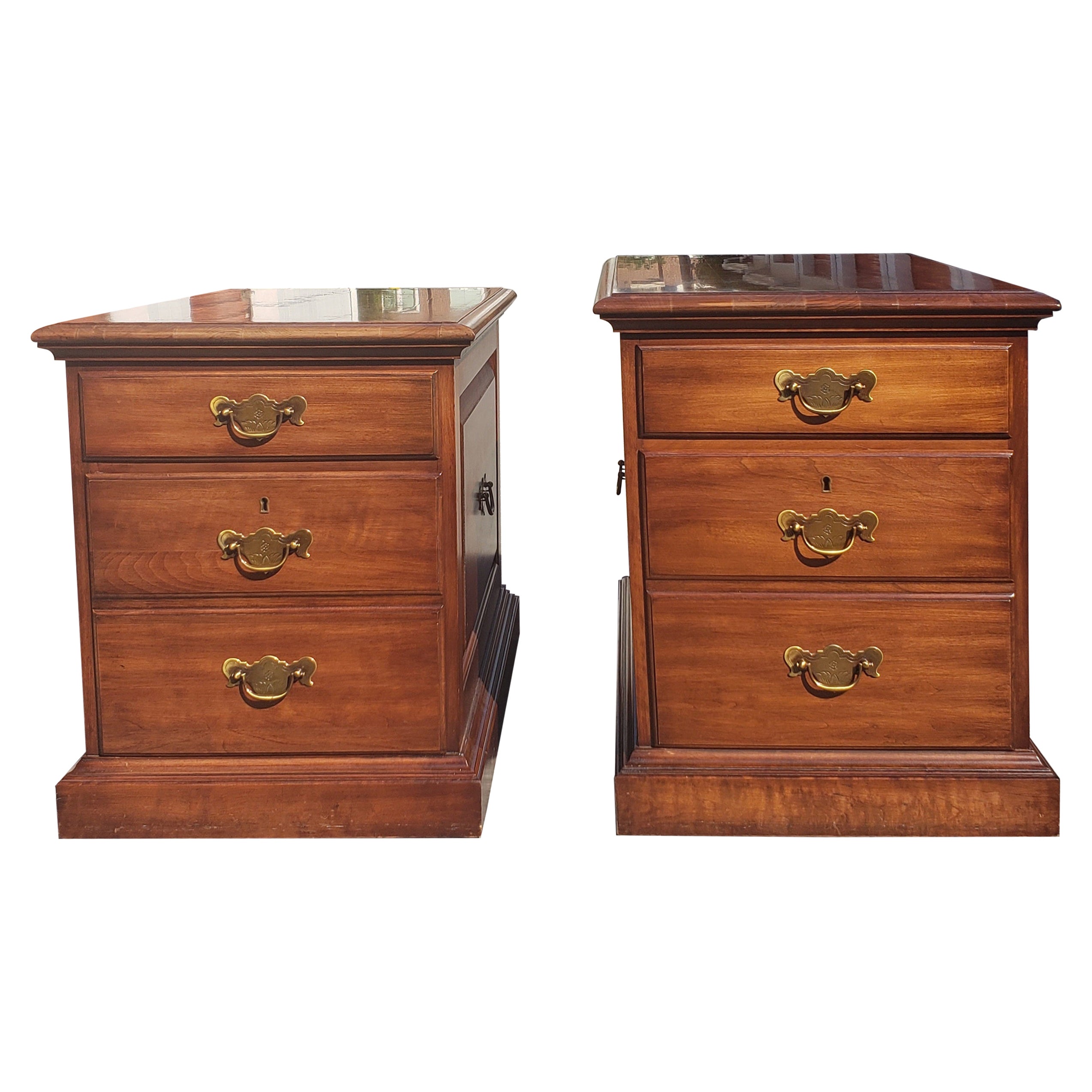 Pennsylvania House Executive Chippendale Solid Cherry Filing Cabinet, Pair 1970s