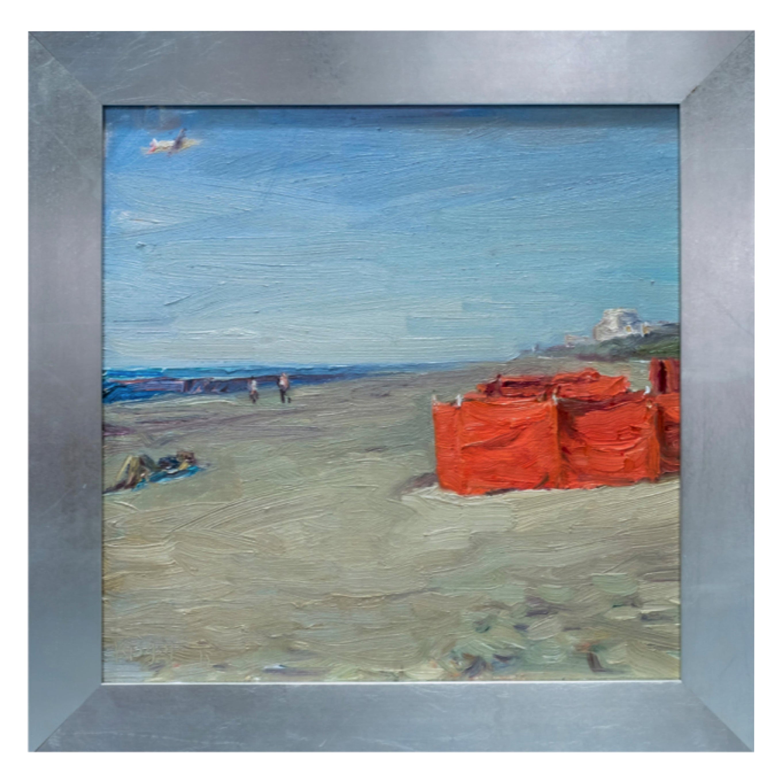 Impressionistic Style Beach Scene in Orange by André Krigar For Sale