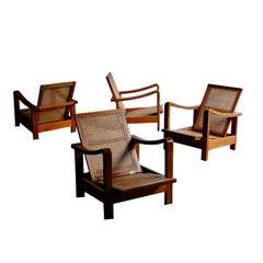 Vintage Art Deco Reclining Cane Lounge Chairs
