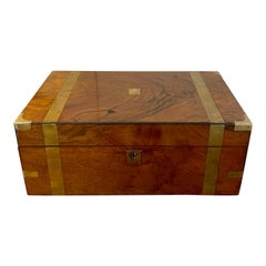 Antique Victorian Quality Figured Walnut Brass Bound Writing Box