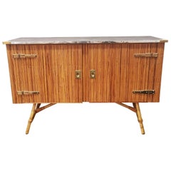 20Th Century Bamboo and Brass Sideboard, Audoux Minet Style 1960