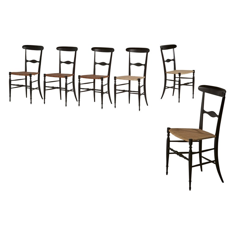 Set of Six Campanino Chairs by Colombo Sanguineti Chiavari with New Woven  Cane For Sale at 1stDibs