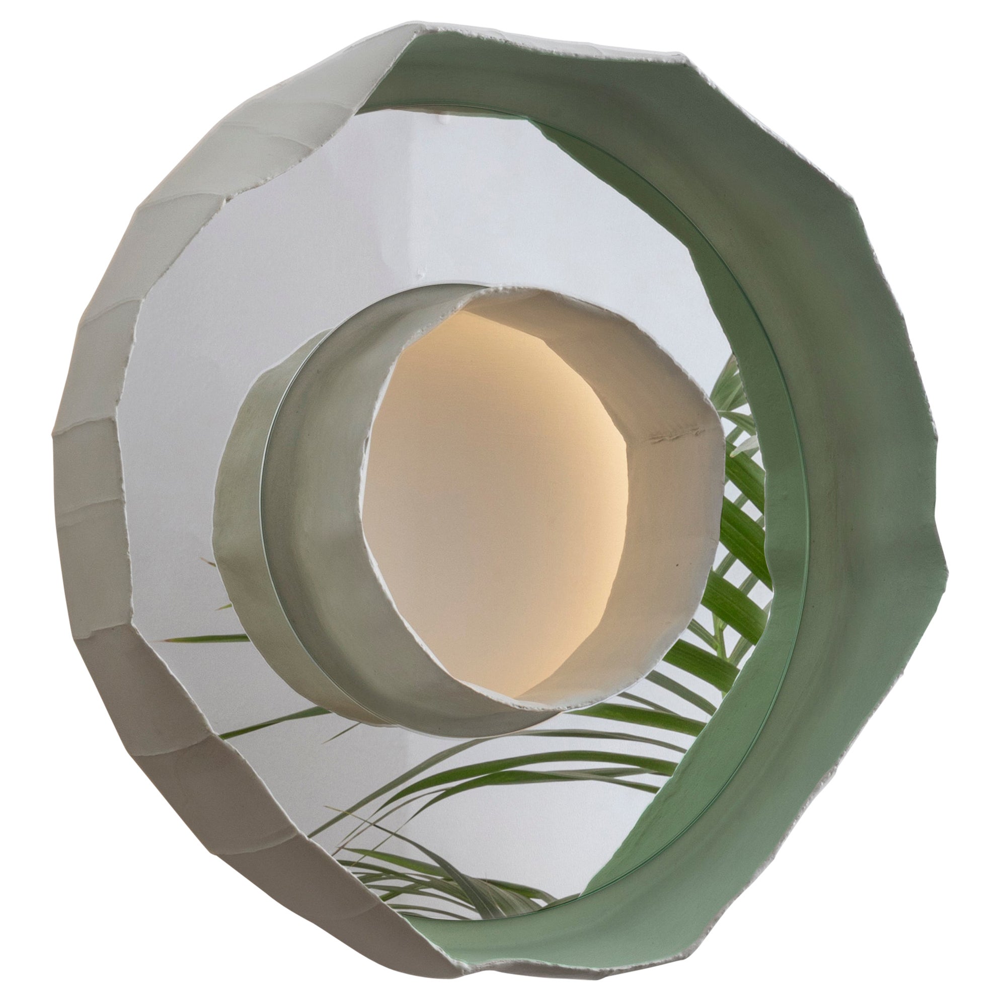 Ring Aura, Contemporary Artisan Green Flush Mounted Ceramic Mirror-Lamp Sconce For Sale