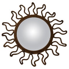 Miroir convexe rare en forme d'étoile rayonnante en corde Audoux Minet