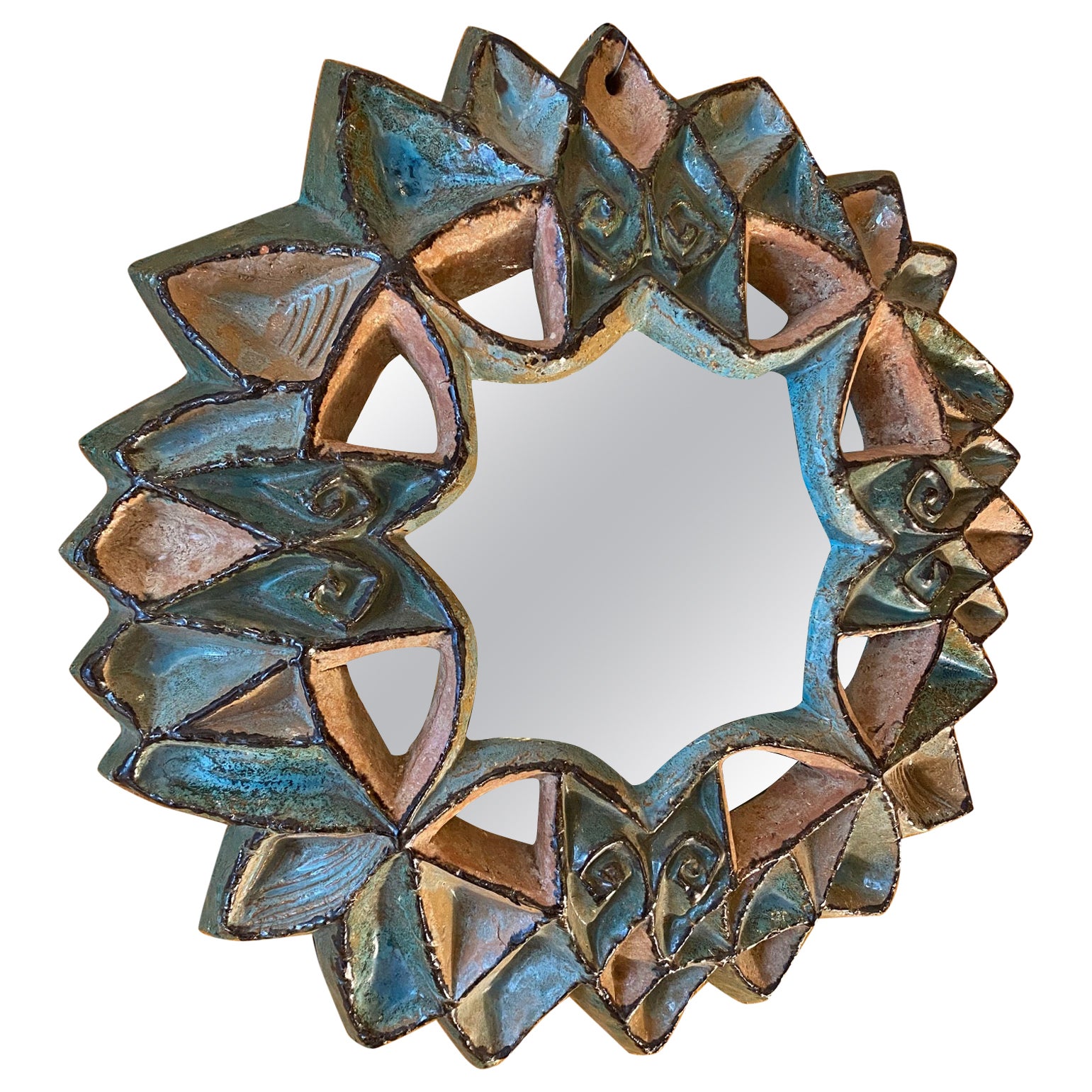 Ceramic Mirror by Roland Zobel, Atelier Les Cyclades, Anduze, France, 1960s