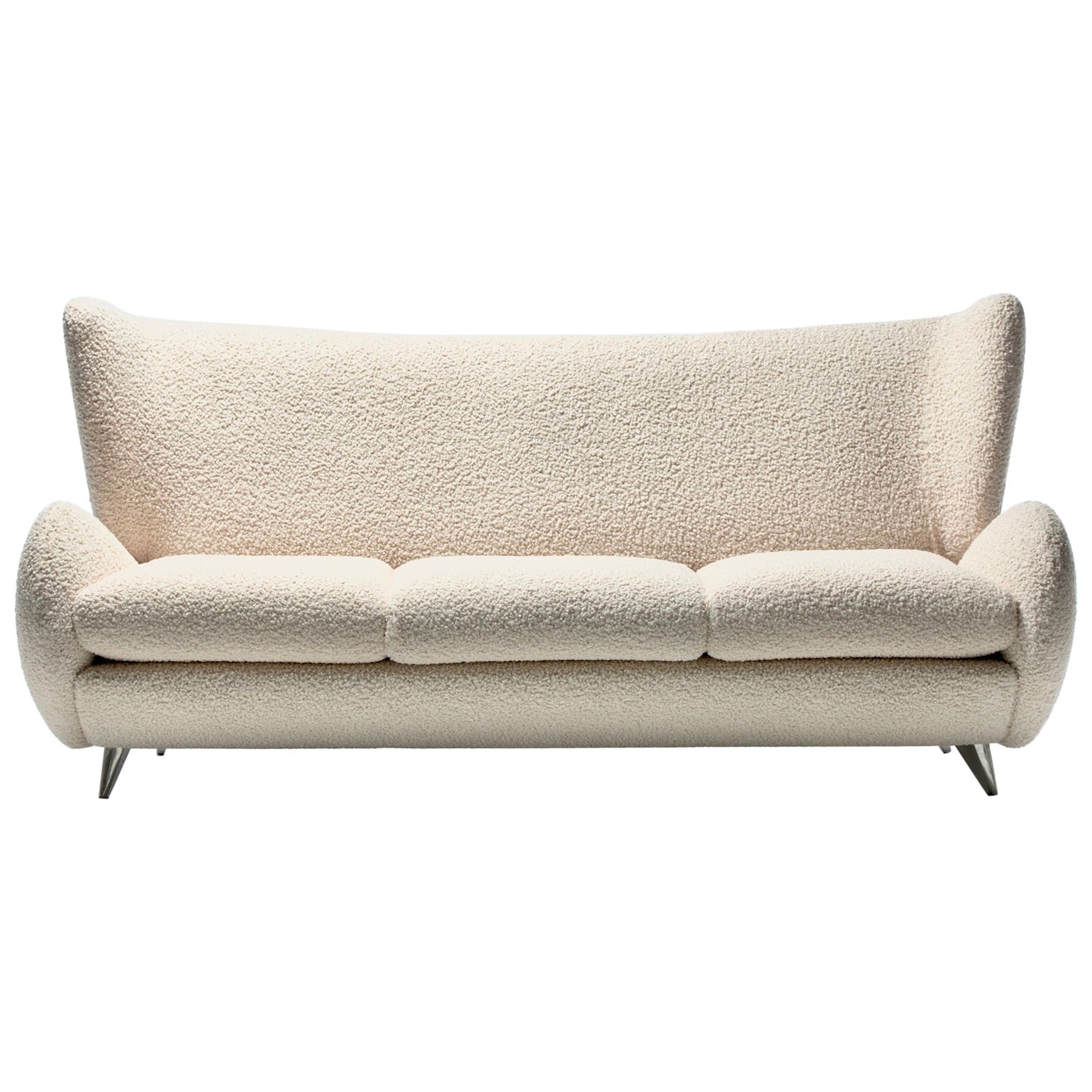 Vladimir Kagan Fiftyish Sofa in Super Soft Ivory White Bouclé For Sale