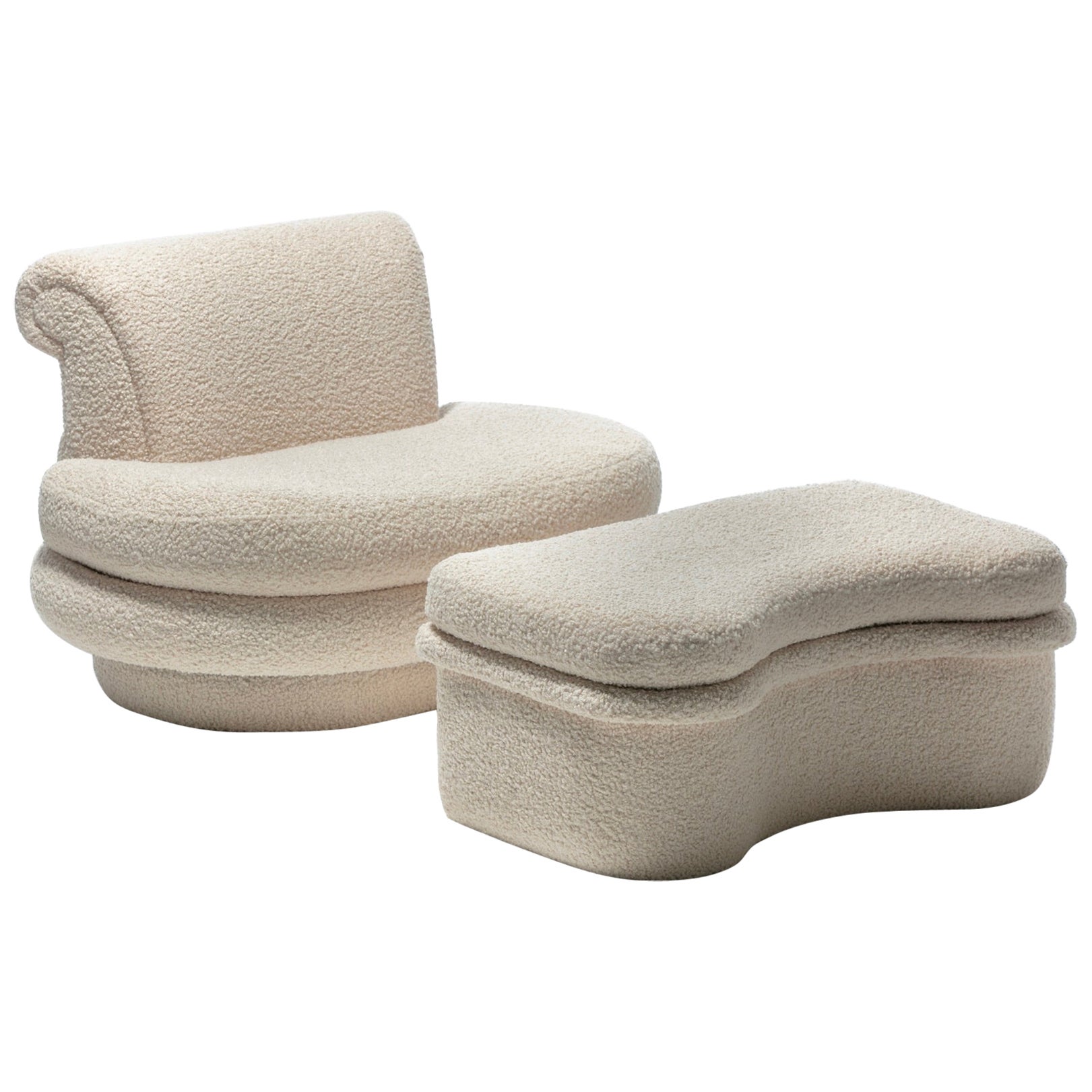 Adrian Pearsall for Comfort Designs Slipper Chair & Ottoman in Ivory Bouclé