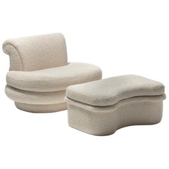 Adrian Pearsall for Comfort Designs Slipper Chair & Ottoman in Ivory Bouclé