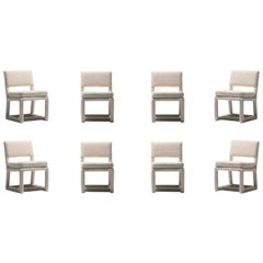 Vintage Milo Baughman Set of 8 Parsons Dining Chairs in Ivory Bouclé by Thayer Coggin