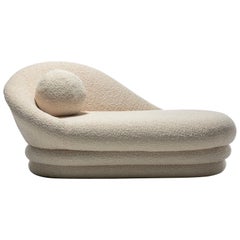 Post Modern Chaise Lounge Newly Upholstered in Ivory White Bouclé