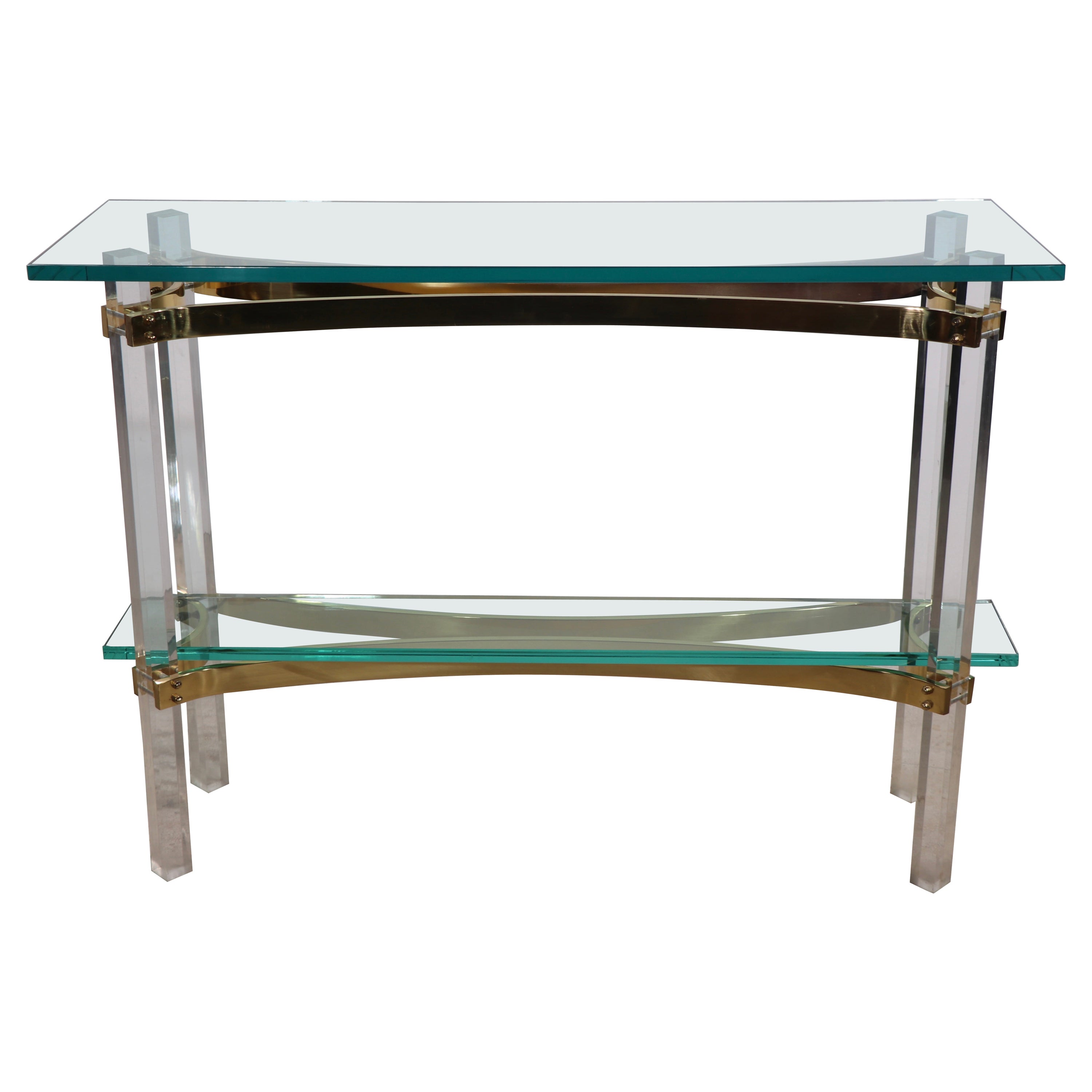 Hollywood Regency Lucite Brass and Glass Console Table Att. Charles Hollis Jones