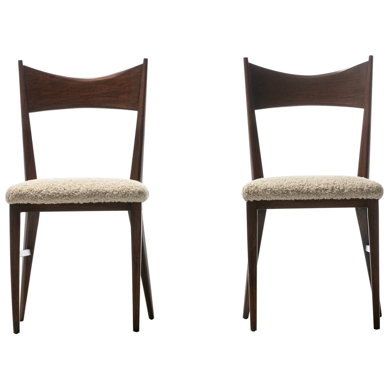 Pair of Paul McCobb Midcentury Side Chairs with Walnut Frames and Bouclé Seats For Sale