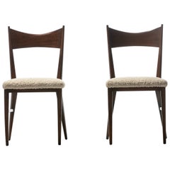 Pair of Paul McCobb Midcentury Side Chairs with Walnut Frames and Bouclé Seats