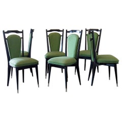Set of Six Italian Ebonised Framed Dining Chairs 1950s