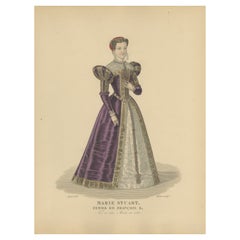 Hand Colored Engraving of Mary Stuart, Wife of King Francis II of France, 1900