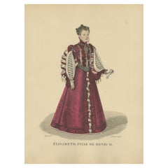 Hand Colored Engraving of Elisabeth of Valois, Daughter of Henry II, 1900