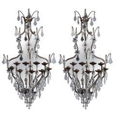 Two Sconces on a Mirror Base with 9 Arms of Light, 20th Century