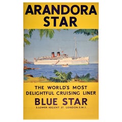 Original Vintage Travel Poster Arandora Star Luxury Cruise Ship Blue Star Line 