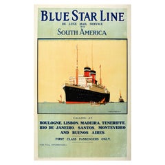 Original Vintage Poster Blue Star Line To South America Cruise Ship Travel Art